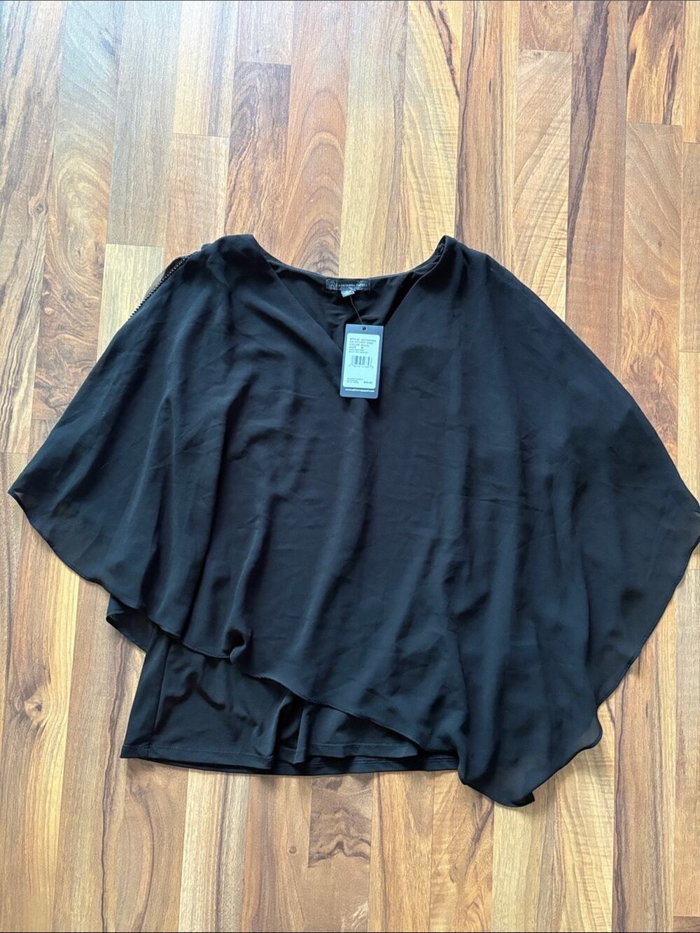 Adrianna Papell Woman’s Black Draped Layered Blouse Size M NWT
